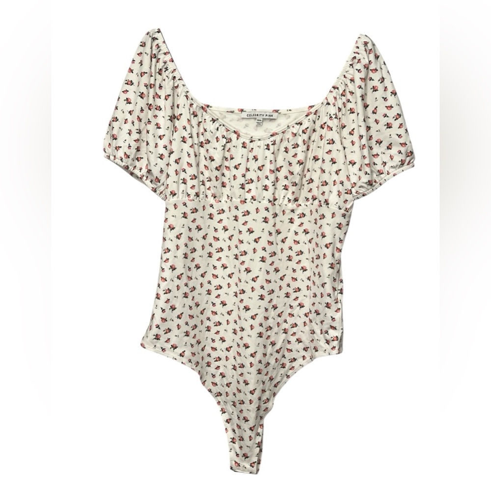 Celebrity Pink Floral  Puff sleeve Bodysuit Size XXXL CottageCore Coquette